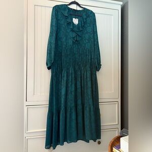 NWT Zara Green Jacquard Tiered Ruffle Dress